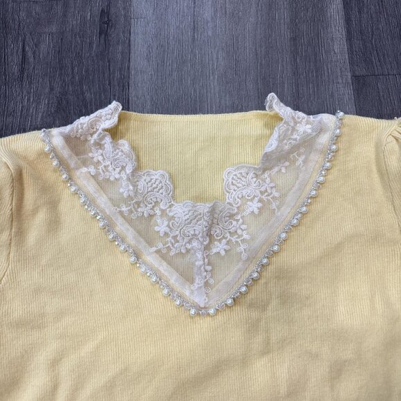 Yellow Vintage Beaded Lace Sweater - Picture 3 of 4